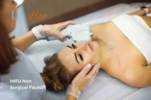 Woman having Hi-Fu to reduce wrinkles Hartlepool.