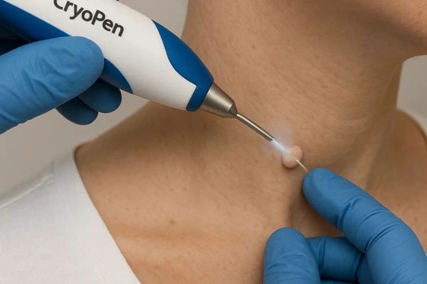 Person receiving cryotherapy Hartlepool for skin tag removal