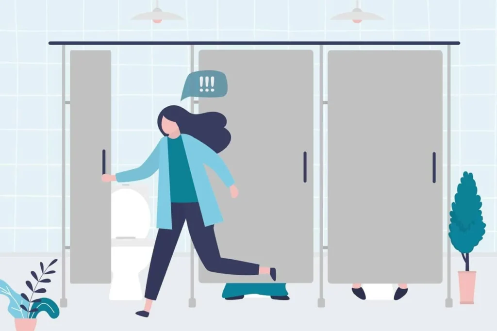 graphic of Urine incontinence Hartlepool woman running to the toilet.