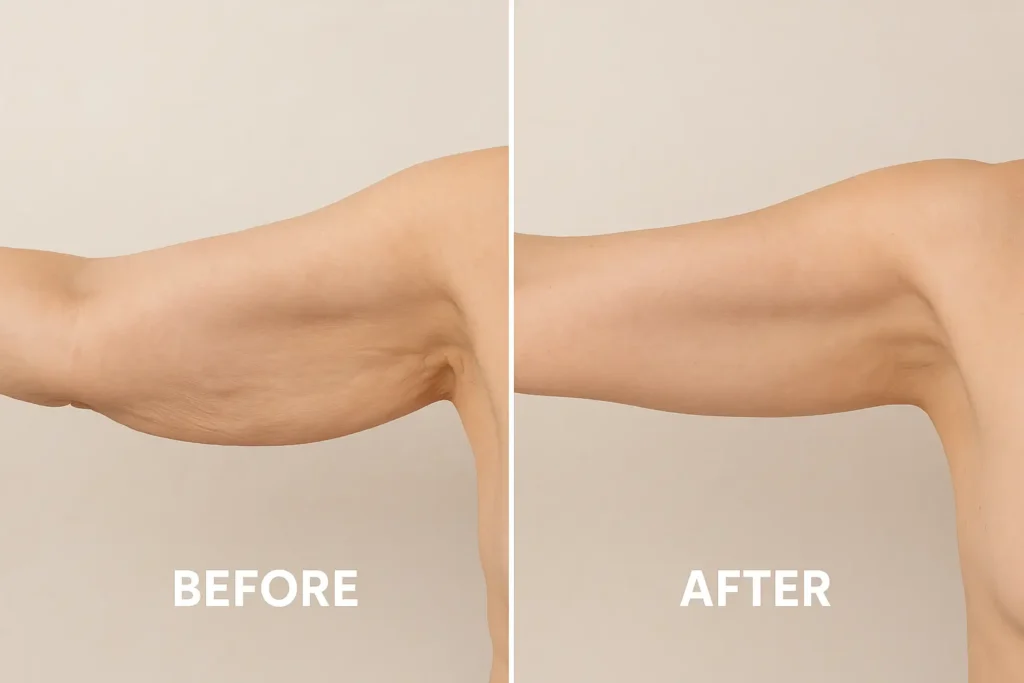 Picture of LA LIPO Hartlepool before and after results of skin tightening treatment on the upper arms.